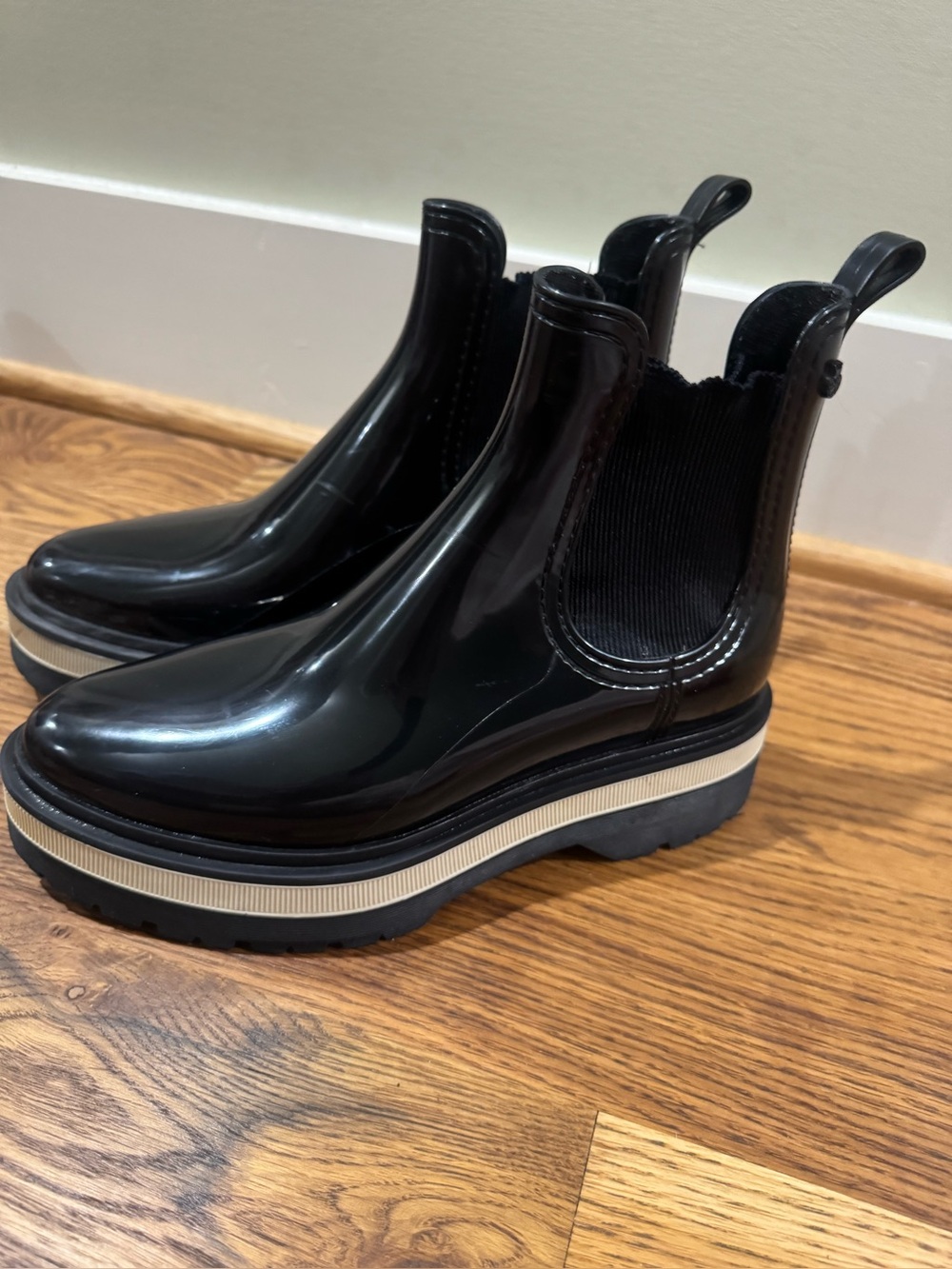 Lemon Jelly Black Platform Chelsea Rain Boots